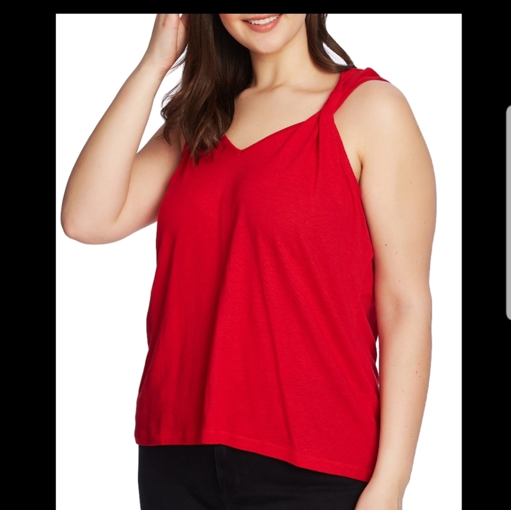 1. State Wanderlust Red V Neck Twisted Strap Linen Blend Tank XL